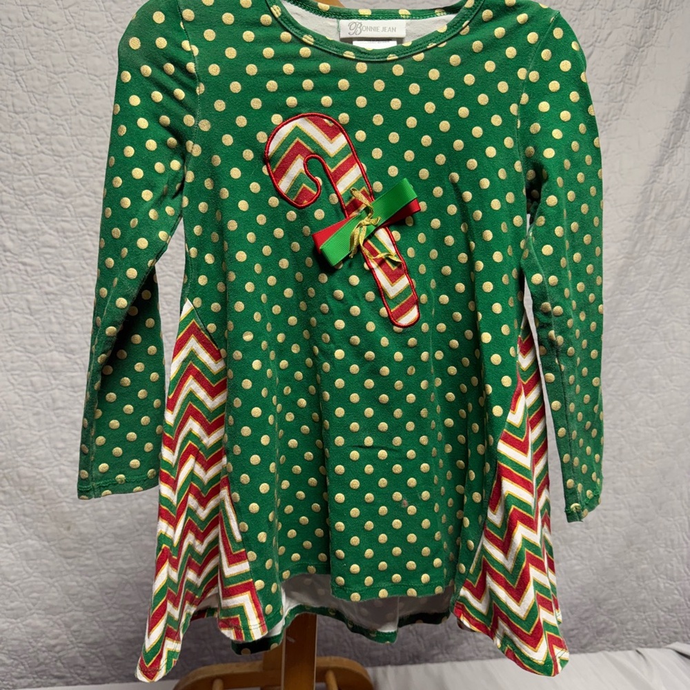 Bonnie Jean Green Tunic Top with Gold Dots